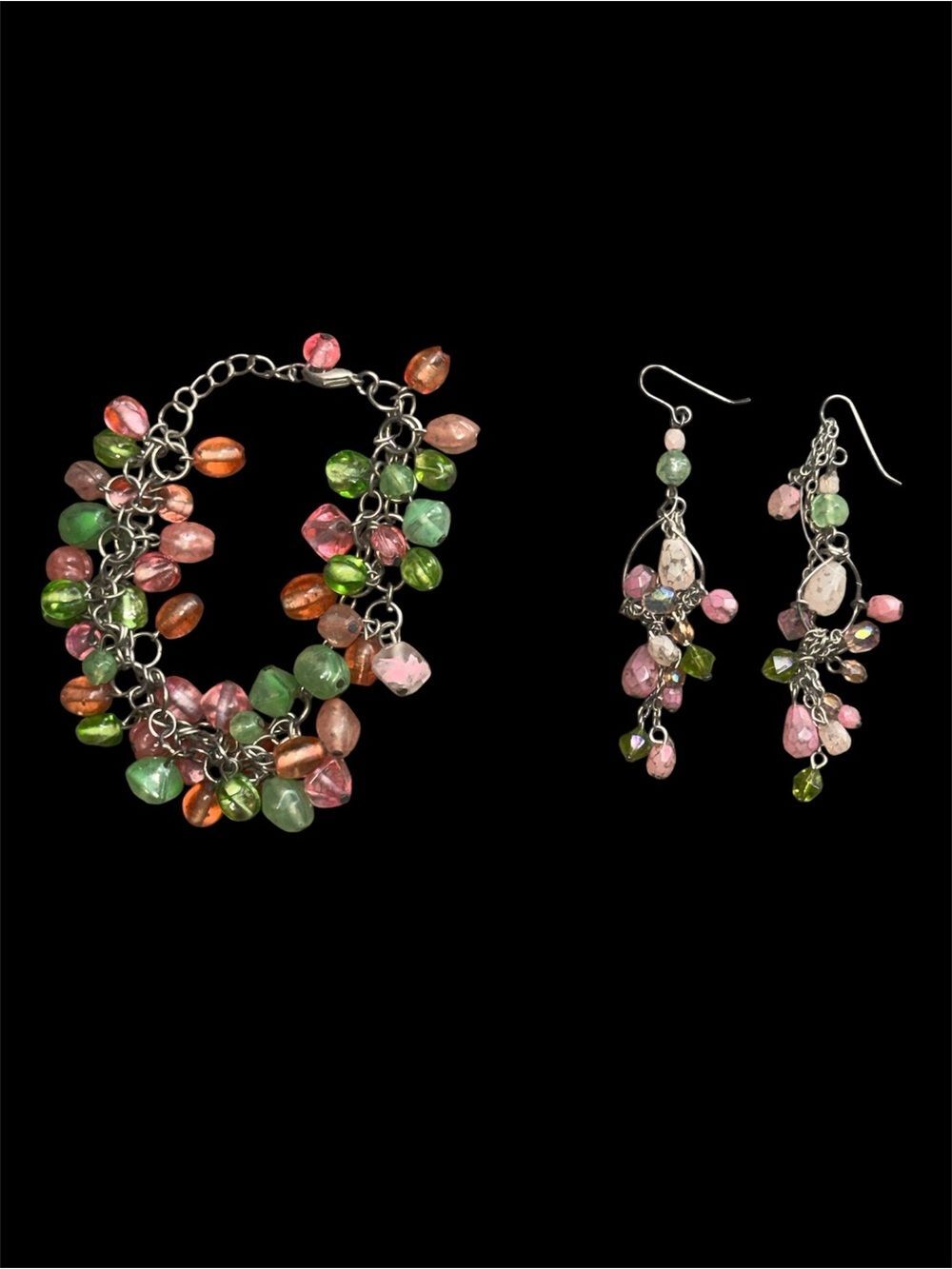 Summer Multicolor Beaded Charm Bracelet and Dangle Earrings Set!